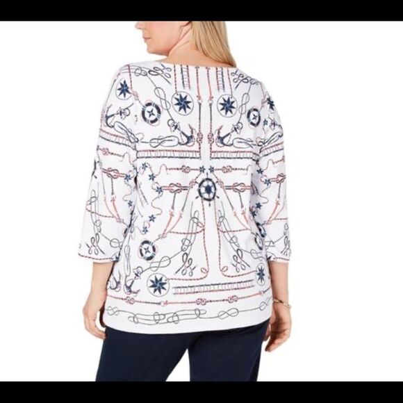 Charter Club Printed 3/4 Sleeves Pullover Top SP - Picture 2 of 5